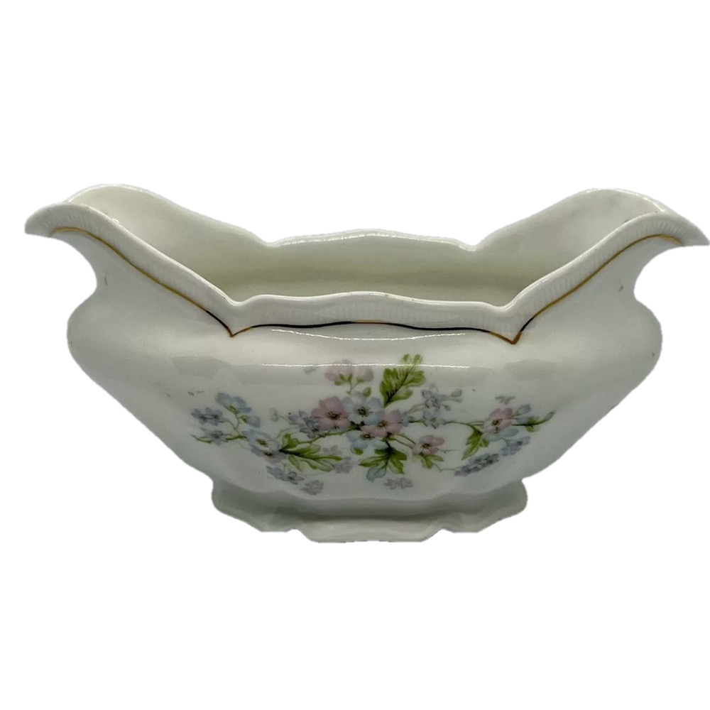 Antique PH Leonard Gravy Boat w/ Pink & Lavender Flowers Made In Vienna Austria
